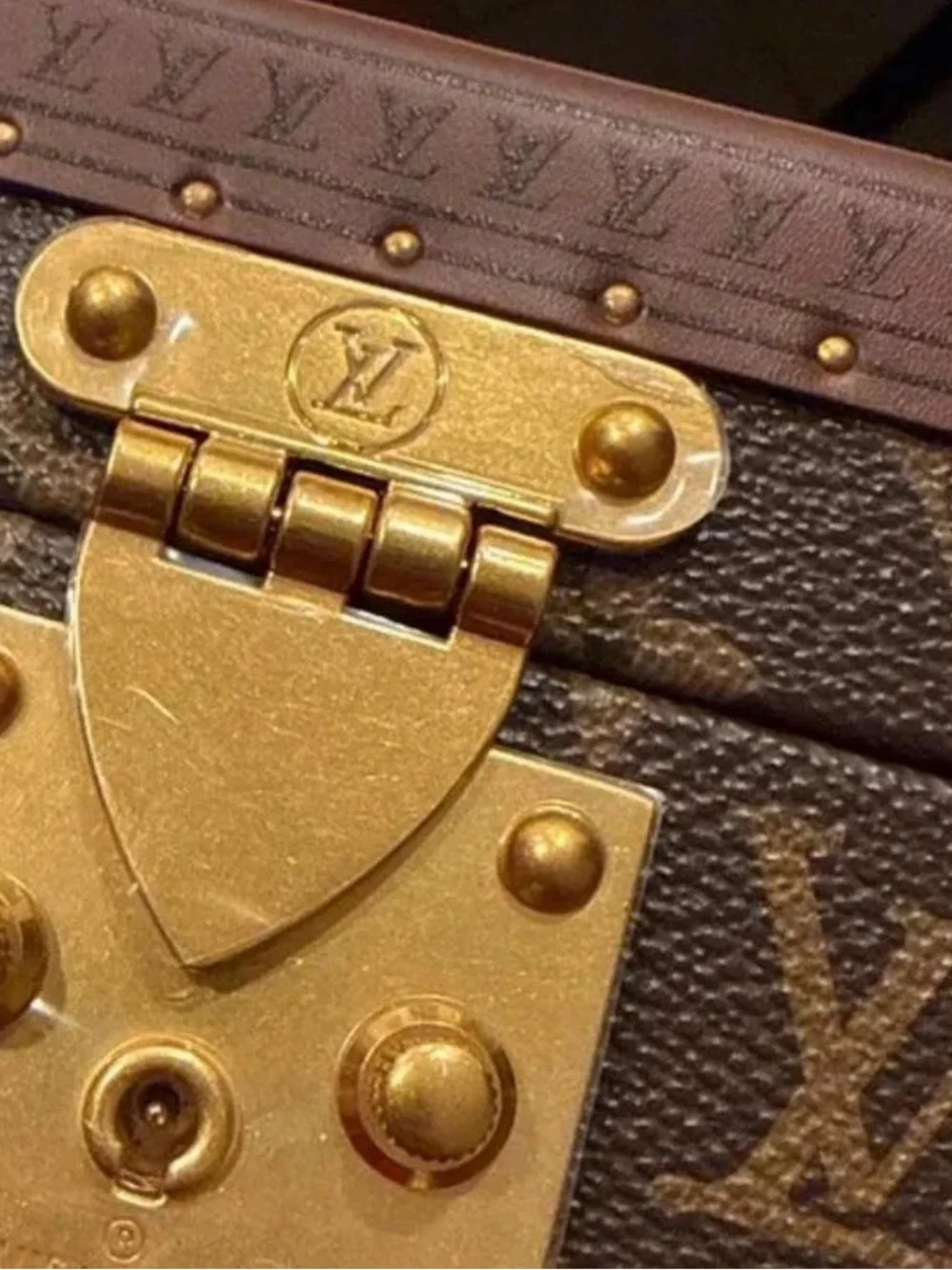 Brown LV Monogram Jewelry Trunk with Light Blue Interior
